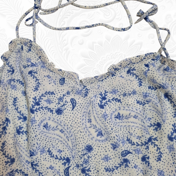 Sugarlips Blue & White Adjustable Spaghetti Strap Ruffle Hem Mini Dress, Medium - Picture 6 of 11